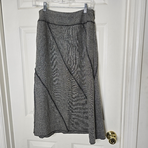 Black‎ & ivory tweed lined diagonal lines midi skirt side zip womens 4 - Picture 1 of 9